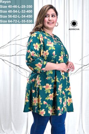 Green Floral Plus Size Tunics Tops