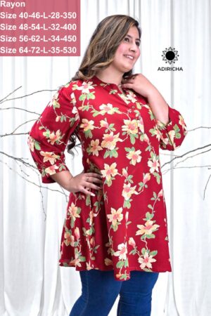 Red Floral Plus Size Tunics Tops