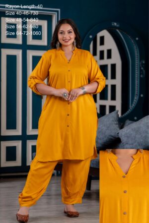 Plus Size Mustard Solid Co Ord Set
